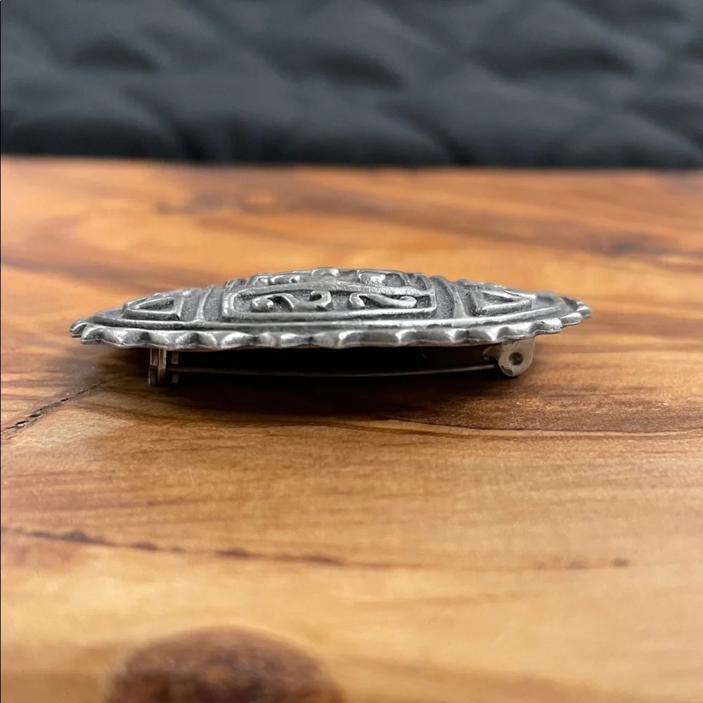 Vintage JJ Jonette Tribal Design Pewter Brooch Pin